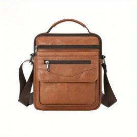 Head Layer Cowhide Men'S Shoulder Bag, Leather Casual Crossbody Design, Business Trend Dual-Use Shoulder Bag, Fashionable And Practical Men'S Bag